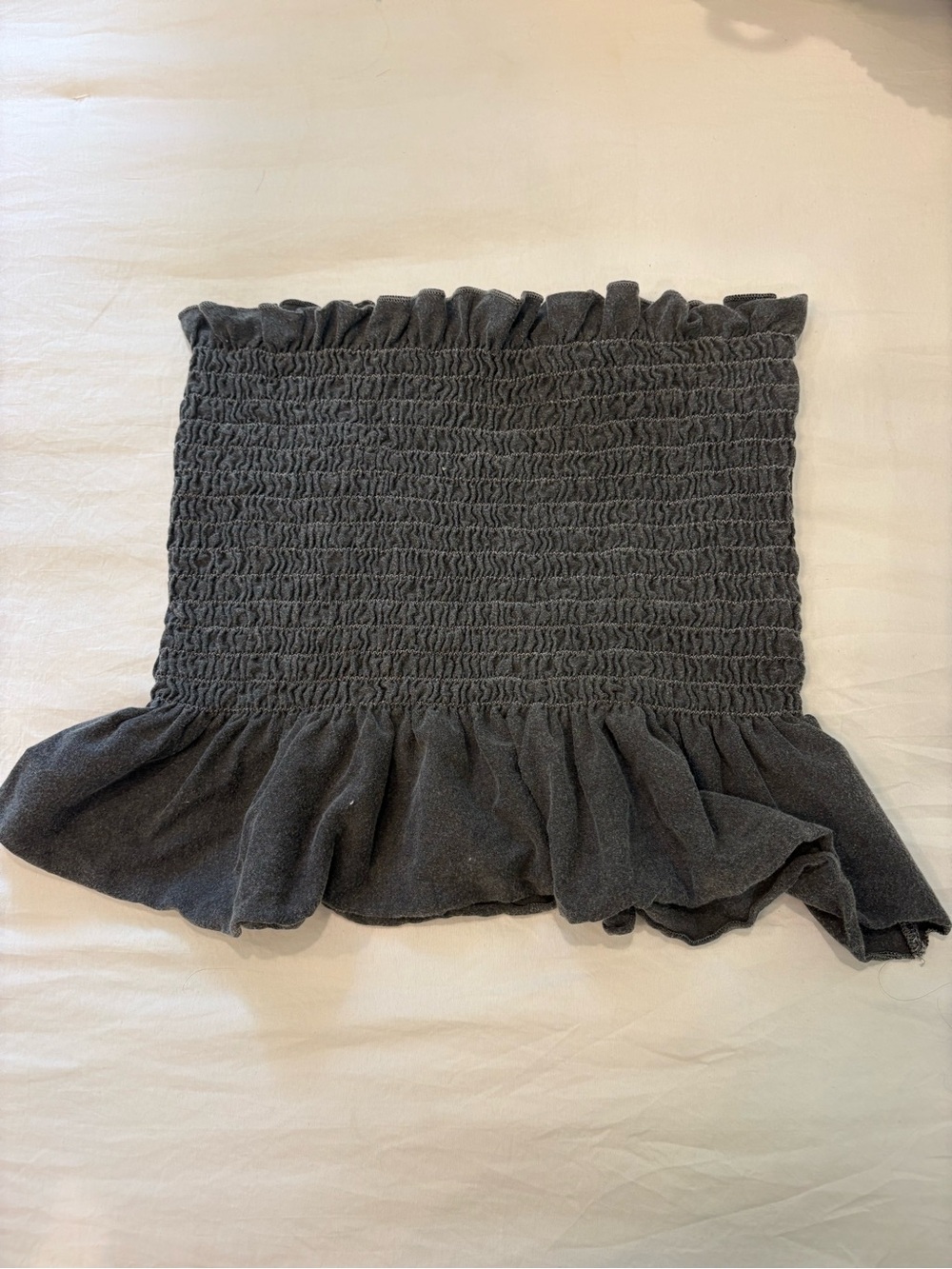 Charcoal Smocked Ruffle Crop Tube Top